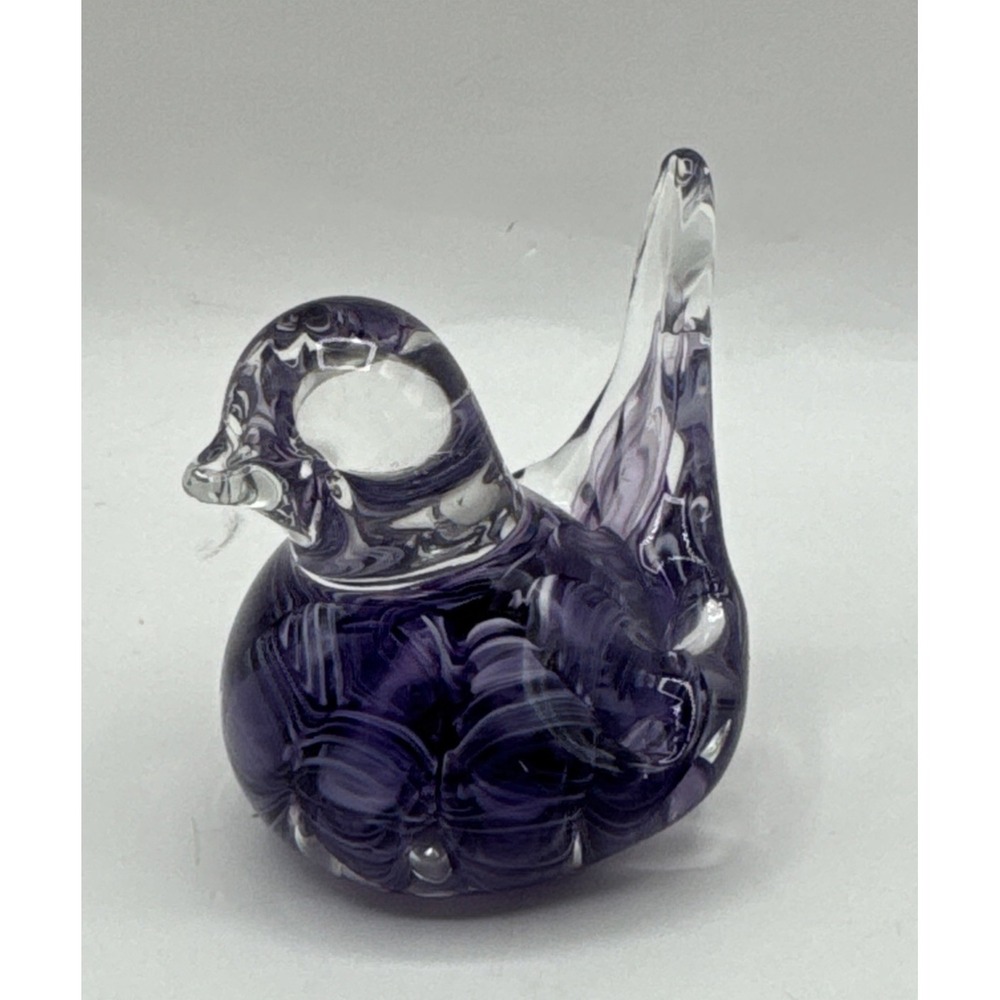 Joe‎ Rice Signed Art Glass Bird Purple Swirl Paperweight